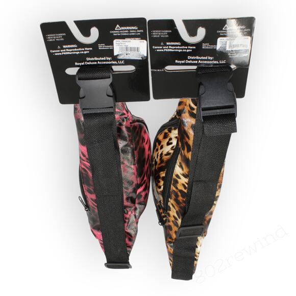 2 New 80s Animal Print FannyPack BeltBag Textured Vinyl Pockets Waisties - Picture 5 of 9